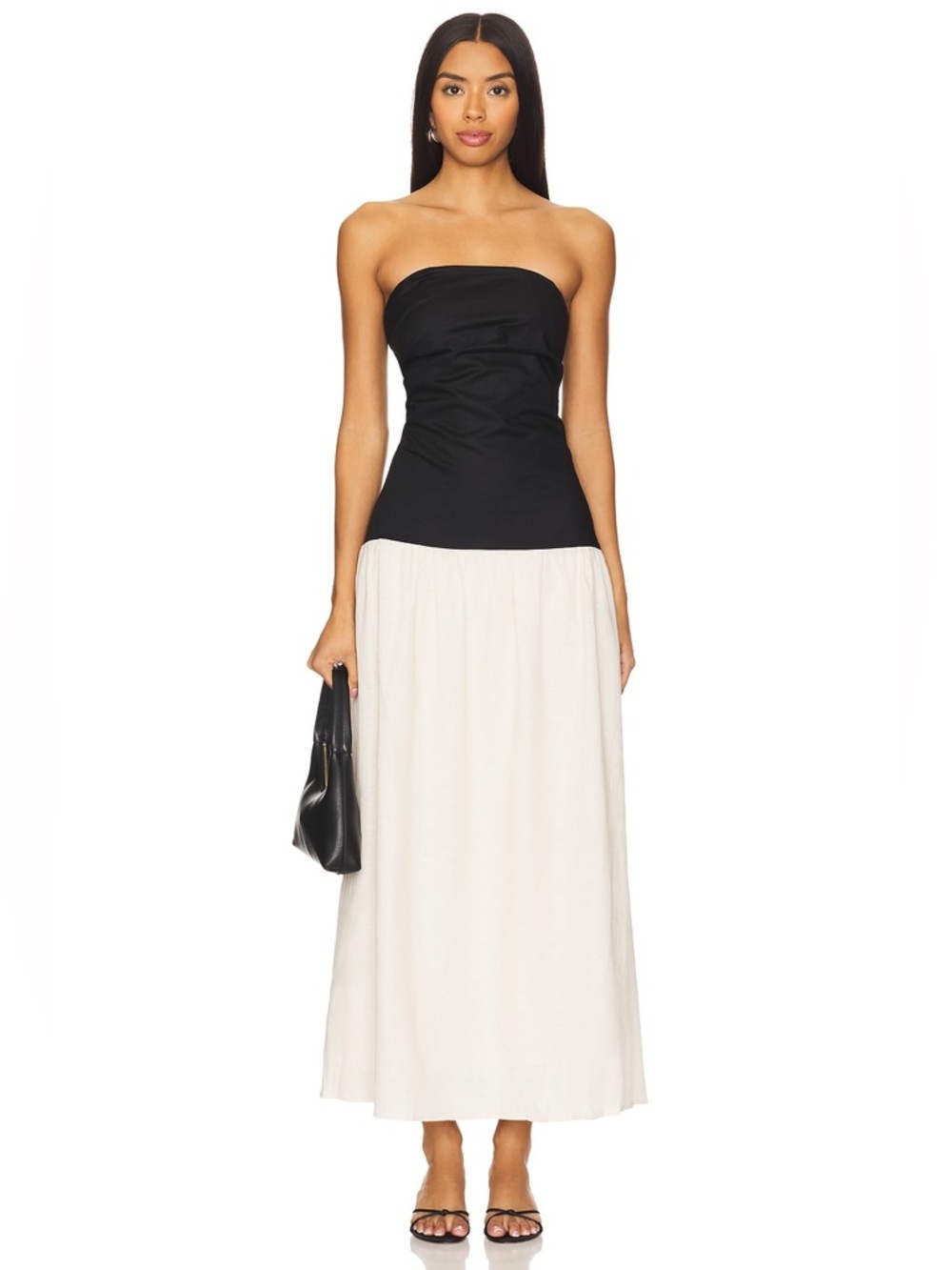 SNDYS Stella Maxi Dress in Cream & Black Strapless Colorblock NEW Large
